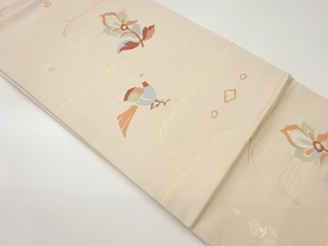 JAPANESE NAGOYA OBI / WOVEN FLOWER & BIRD